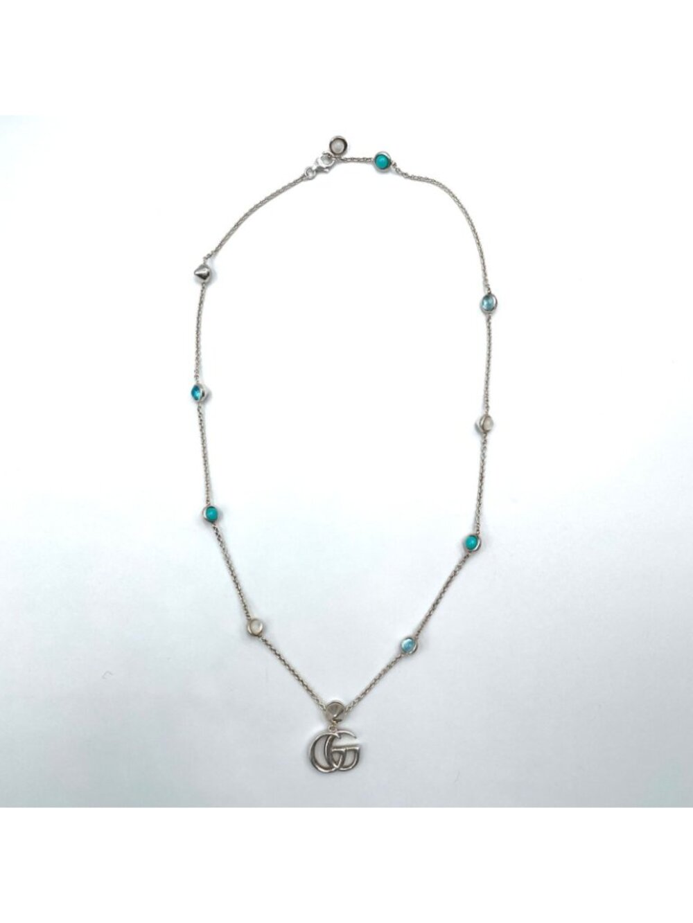 Gucci Double Mother of Pearl Resin Silver Turquoise Blue White Necklace - Picture 3 of 12